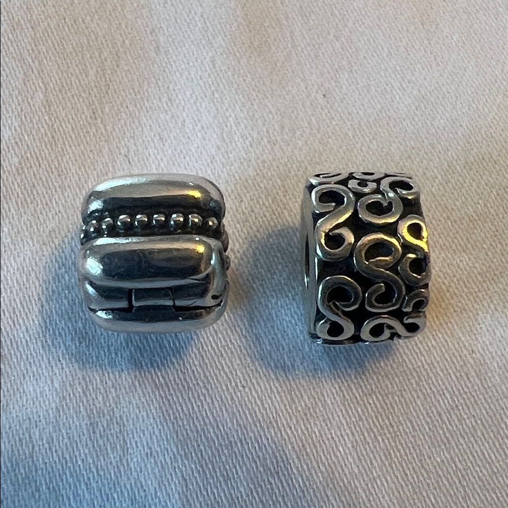 TWO Pandora Sterling Silver Clip Charms, Dots & Ridges, S Swirl, Retired - Picture 2 of 7